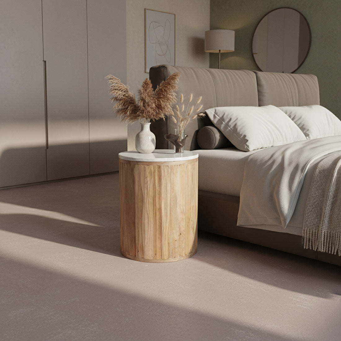 Round Side Table Malakka White Marble Raw Materials