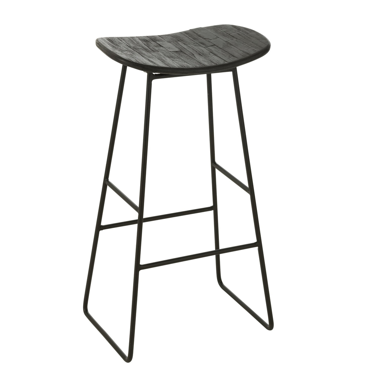 Bar stool Rectangular Recycled Teak Black Large J-Line