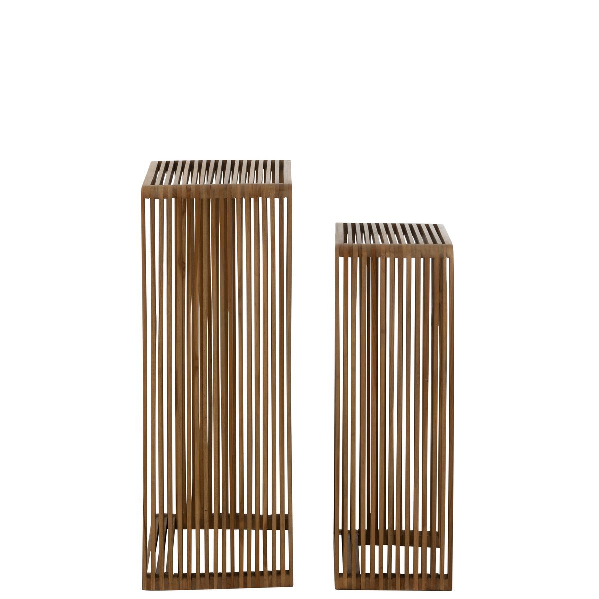 Bijzettafel Kubus Gerecycleerd Teak Naturel Set van 2 - Zuil - J-Line - livinglovely.nl