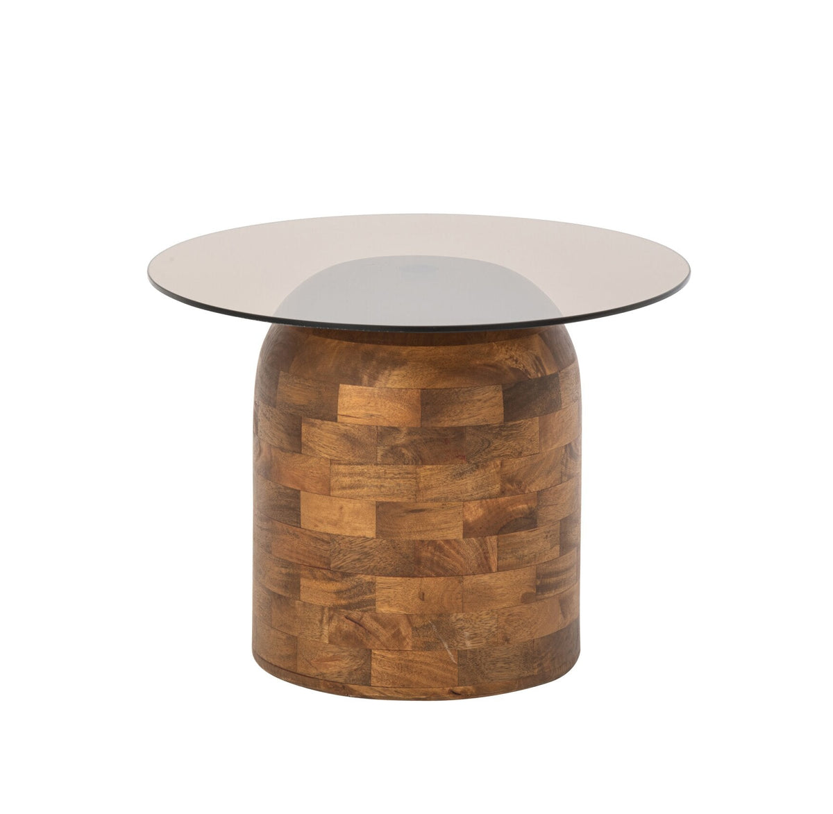 Side Table Round Glass Mango Wood Natural J-Line
