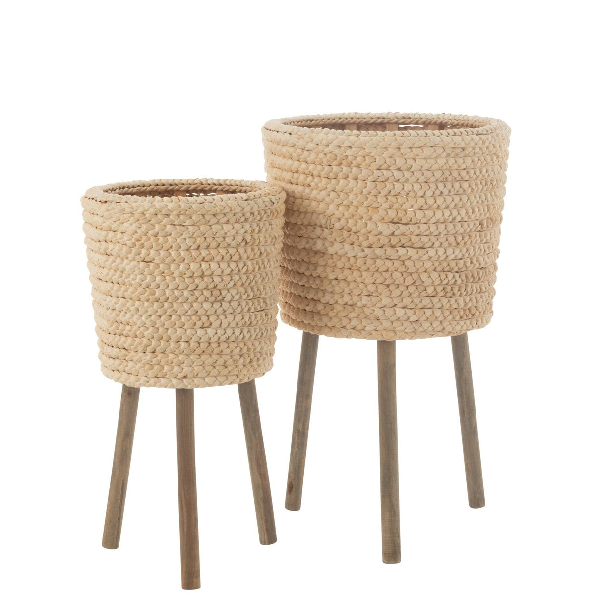 Flower Pot Round Corn Husk Leaves/Natural Plywood Set of 2 J-Line
