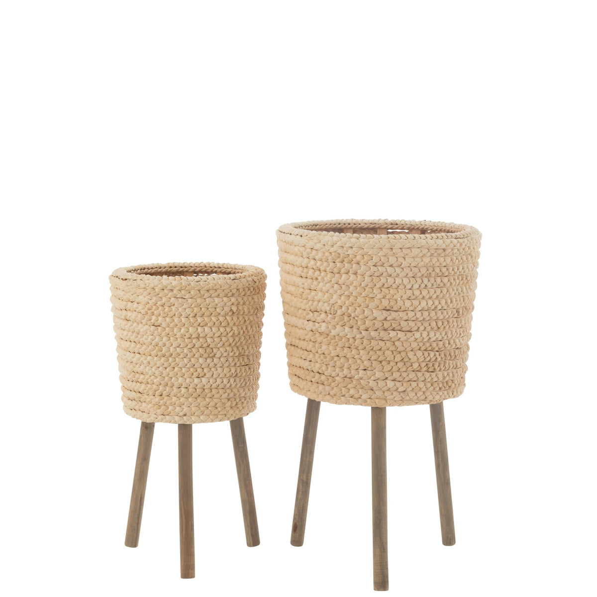 Flower Pot Round Corn Husk Leaves/Natural Plywood Set of 2 J-Line