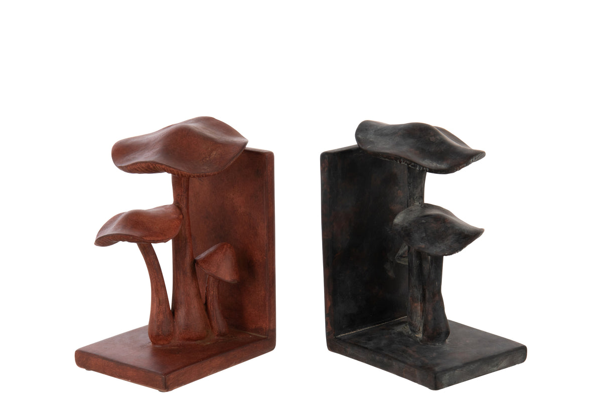 Boekensteun Paddenstoel Polyresin Roestbruin/Zwart Set van 2 - Boekensteun - J-Line - livinglovely.nl
