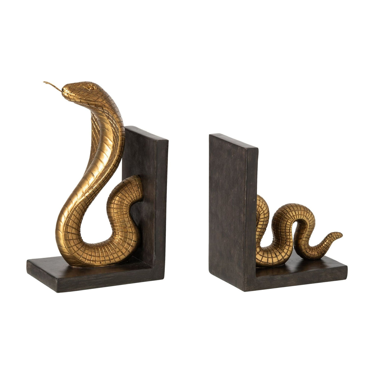 J-Line Gold/Black Polyresin Snake Bookends, Set of 2
