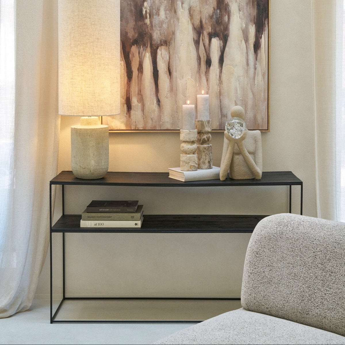 Console Rectangle Recycled Wood/Metal Black J-Line