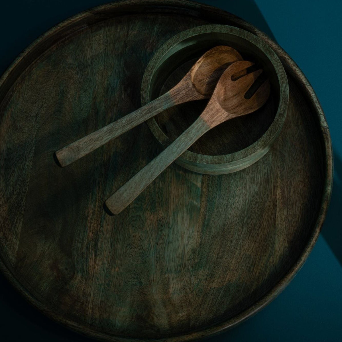 Mango Wood Serving Tray Dark Green J-Line