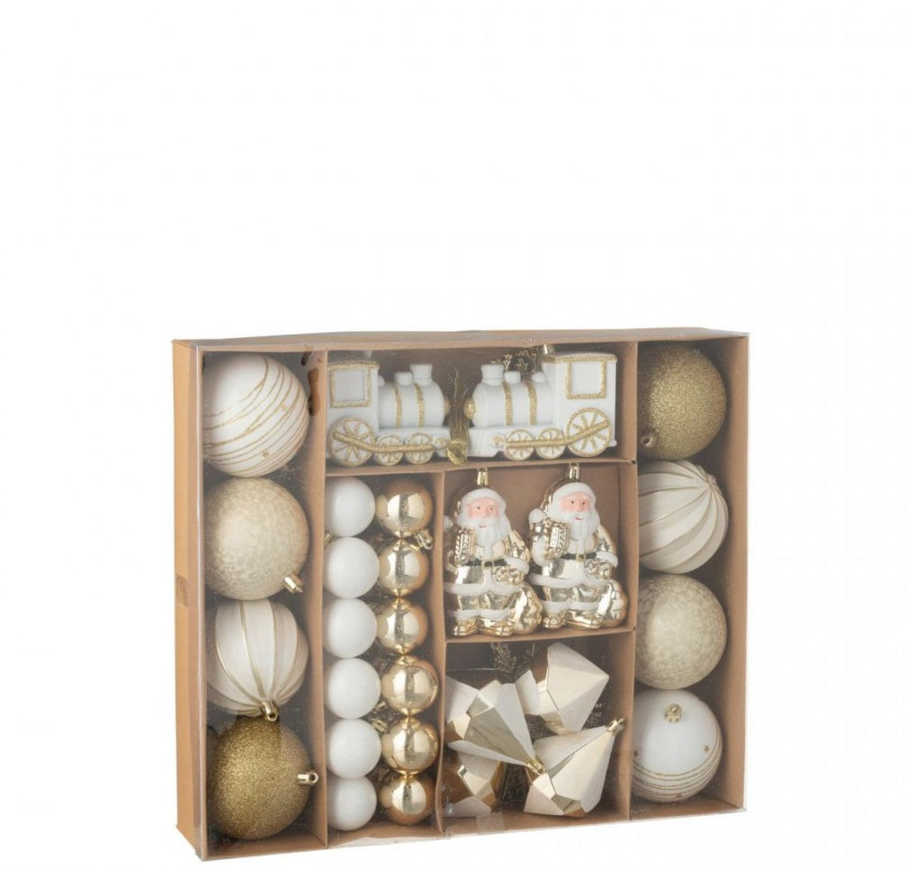 Box Of 55 Plastic Christmas Baubles Gold-Colored/White J-Line