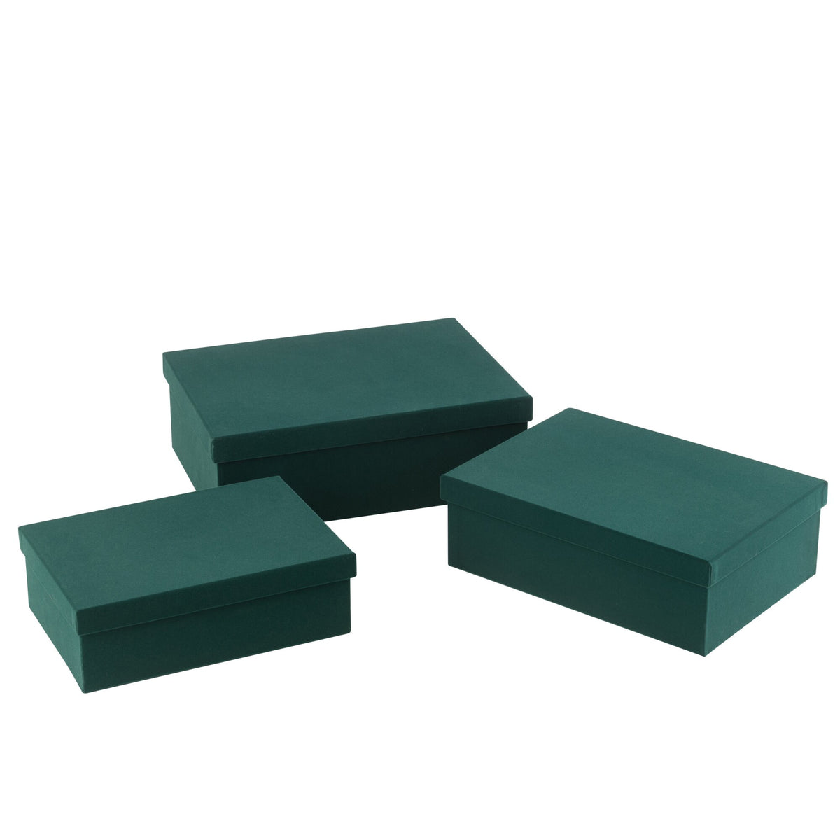 Rectangular Velvet Paper Boxes Green Set of 3 J-Line