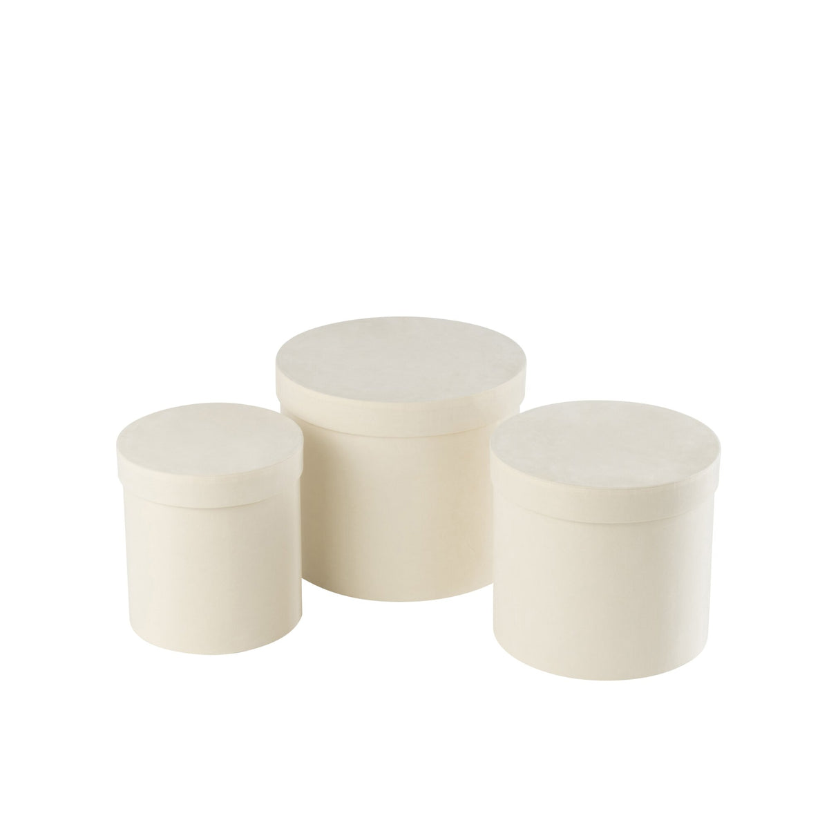 Round Velvet Paper Boxes White Set of 3 J-Line