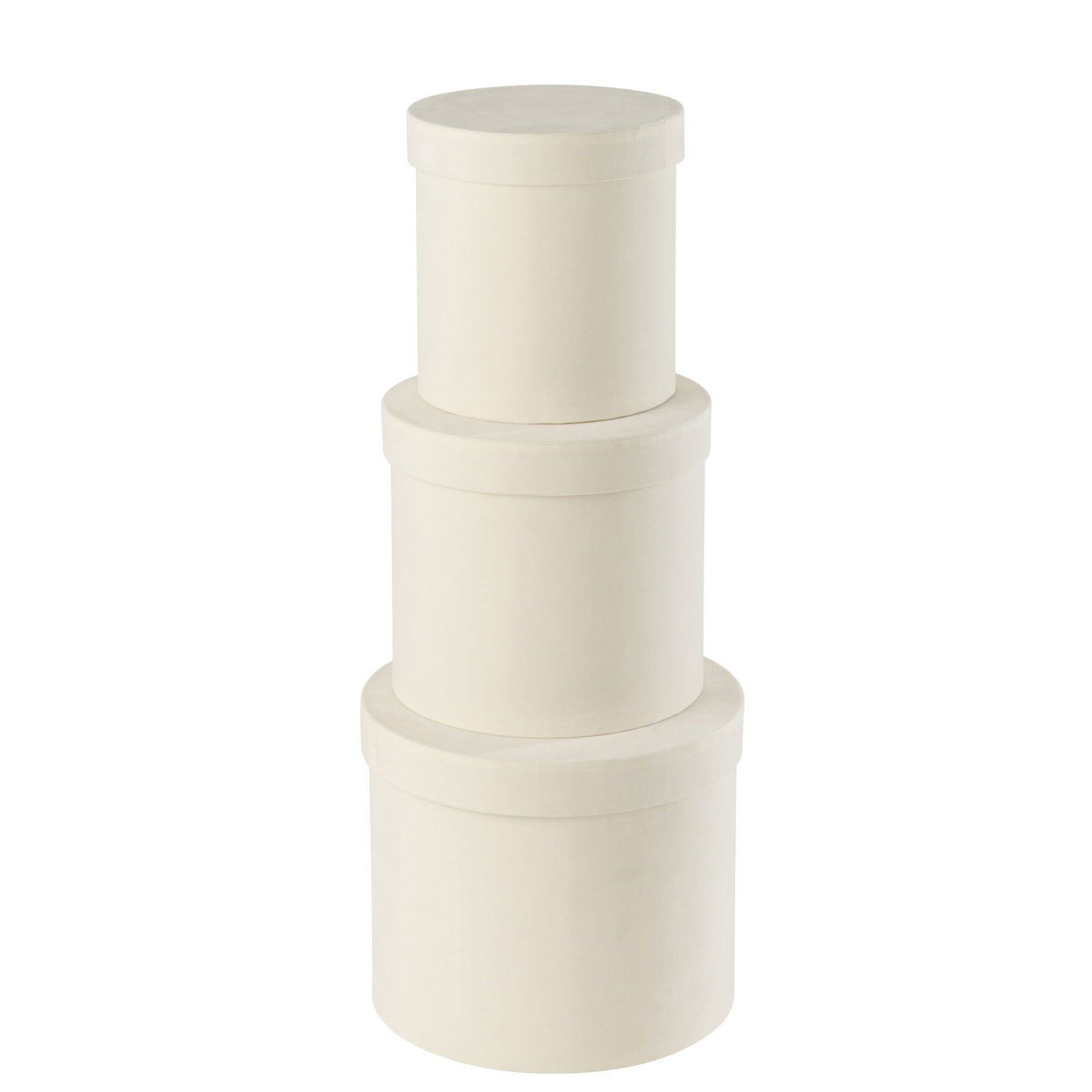 Round Velvet Paper Boxes White Set of 3 J-Line