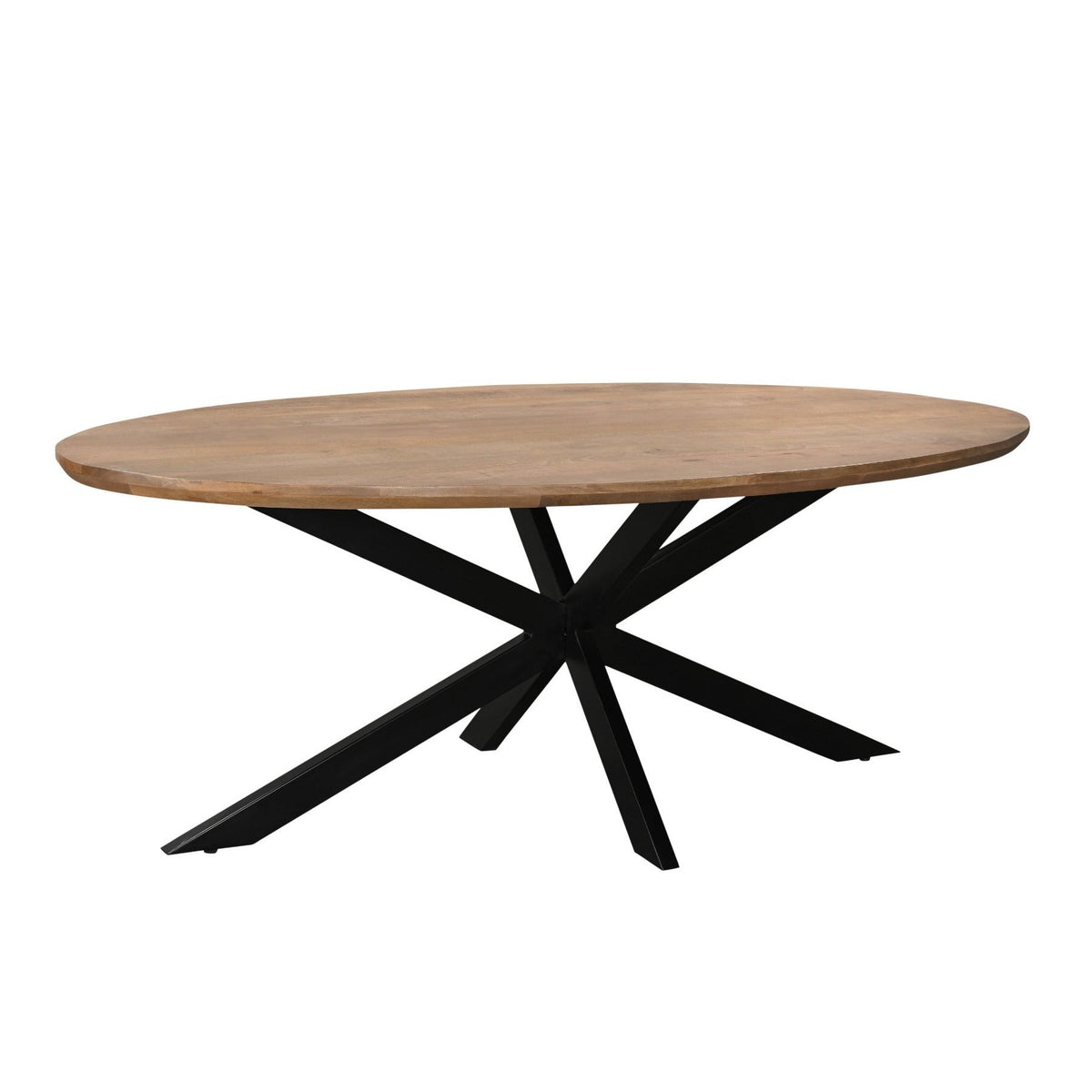 Eettafel Jesper Pecan 160cm schuin vooraanzicht met zwart spinpootonderstel