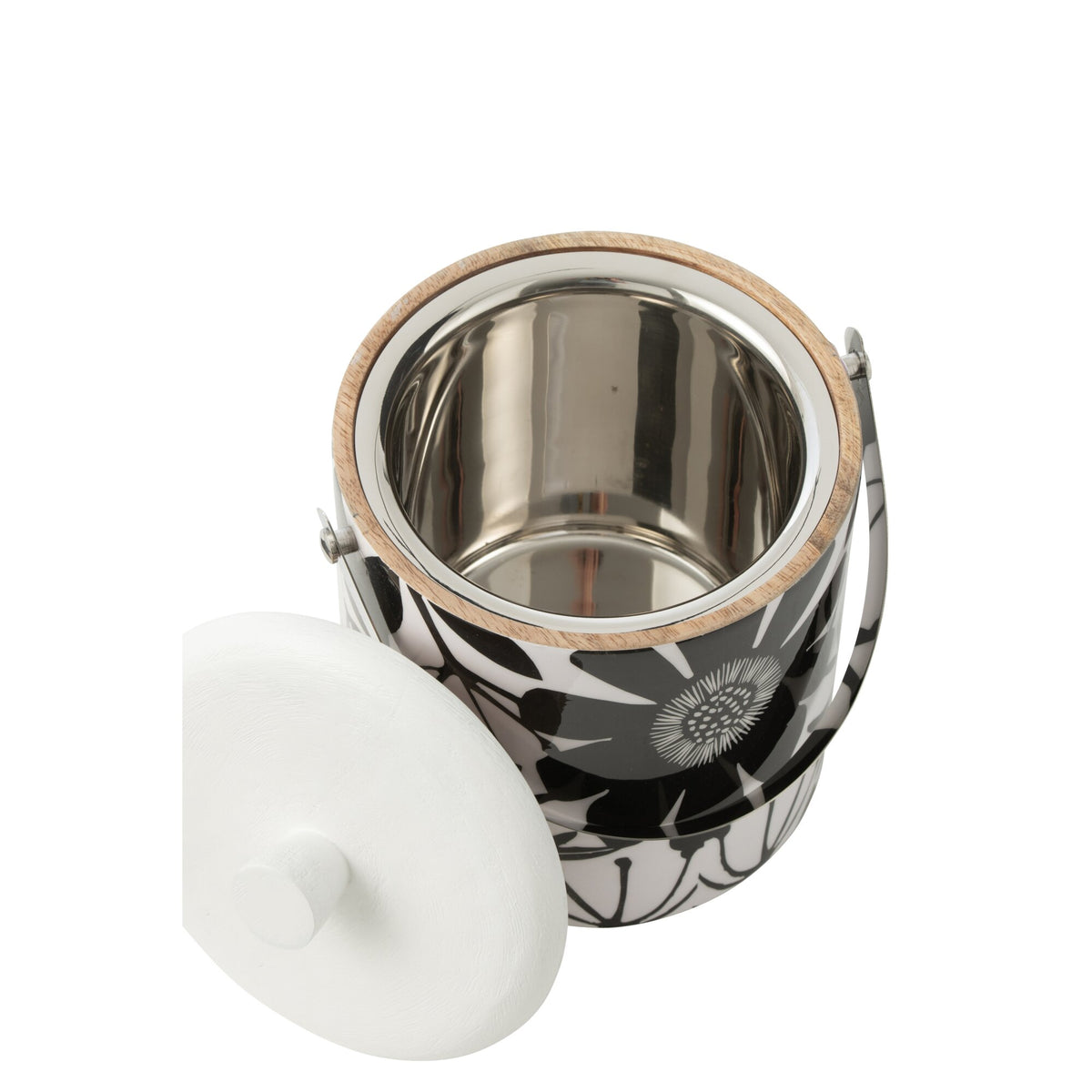 Ice Bucket Flowers Mango Wood Black/White J-Line