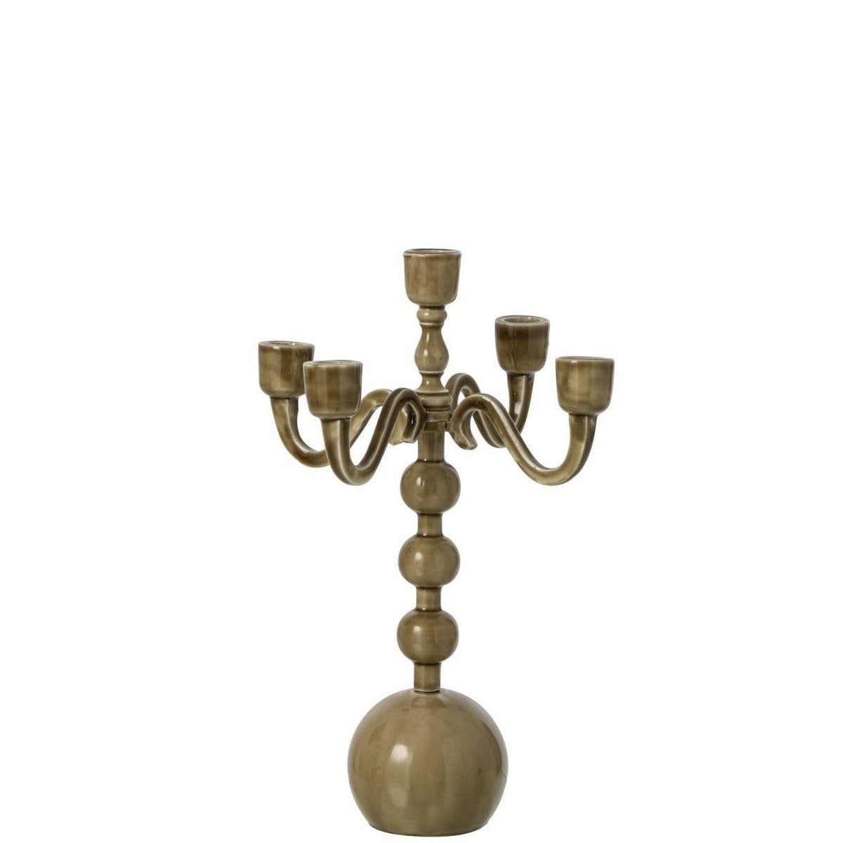 Candle Holder 5 Arms Ball Aluminum Olive Green J-Line