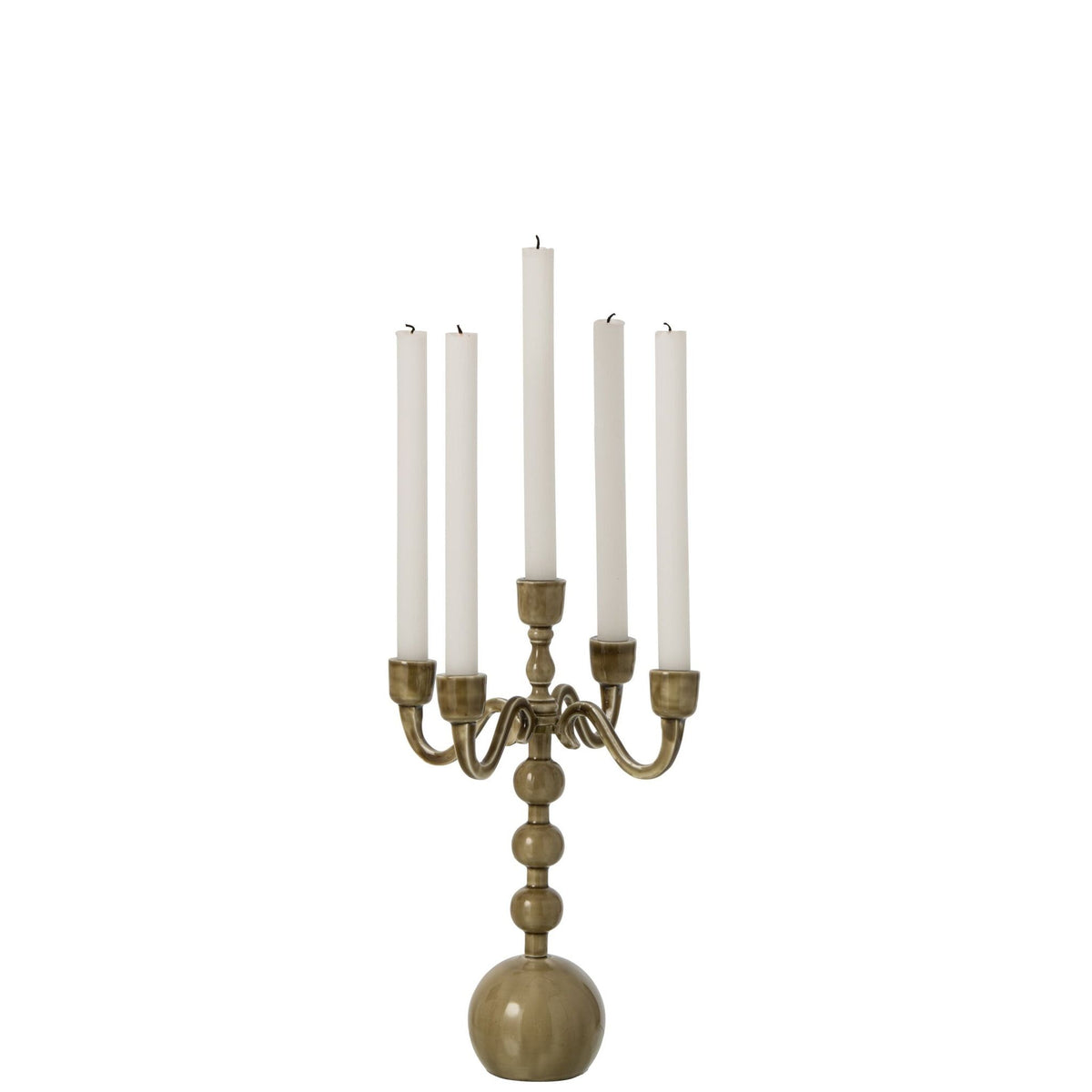 Candle Holder 5 Arms Ball Aluminum Olive Green J-Line