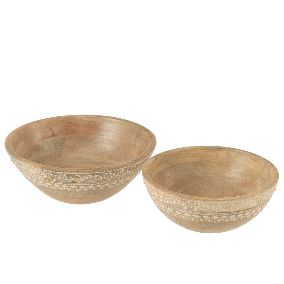Bowls Beads Mango Wood Natural/White Set of 2 J-Line