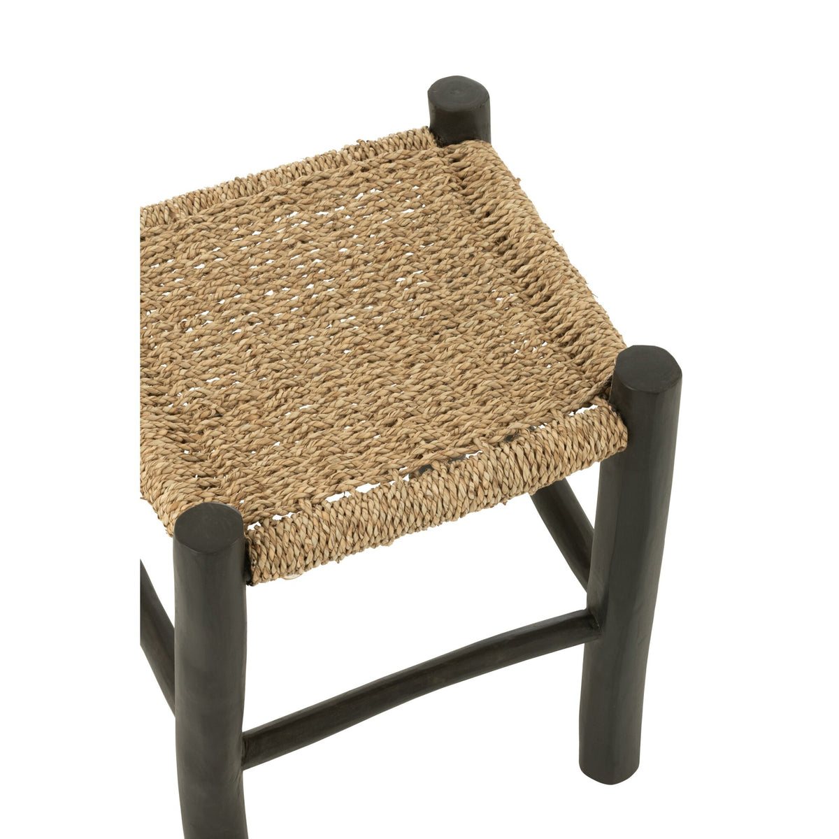 Square Stool Teak Wood/Black/Natural Seagrass J-Line