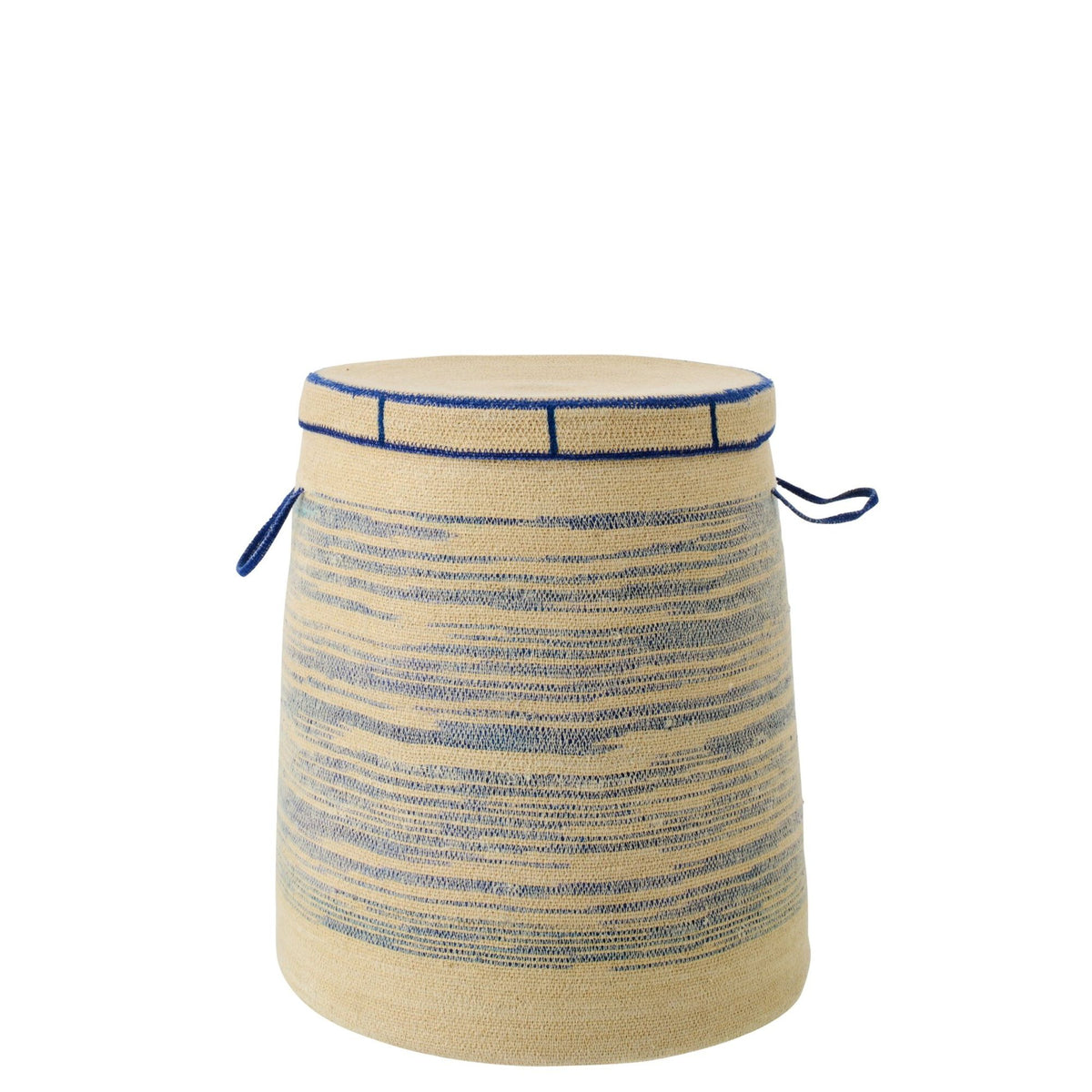 Basket With Handle + Lid Striped Seagrass Natural/Blue J-Line