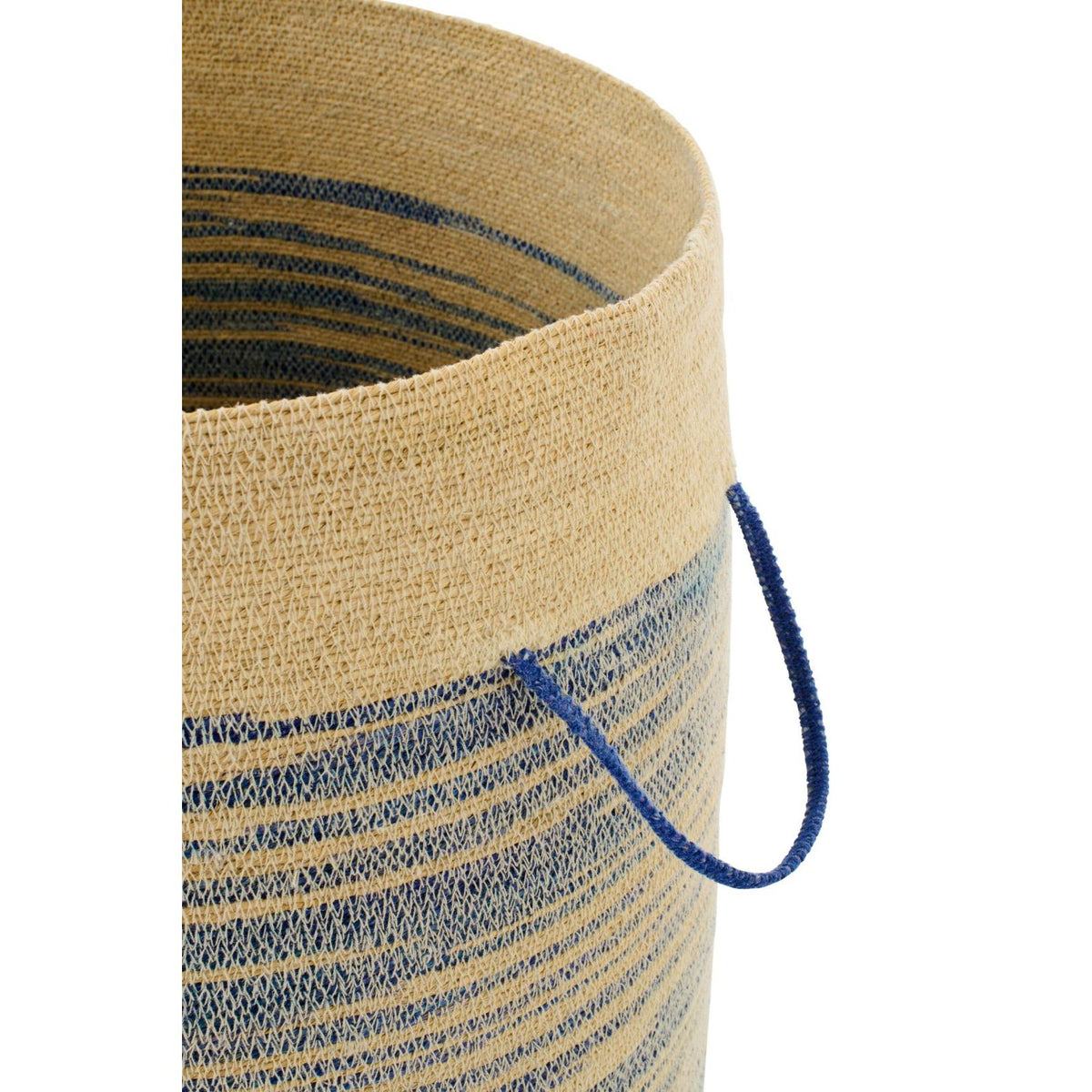 Basket With Handle + Lid Striped Seagrass Natural/Blue J-Line