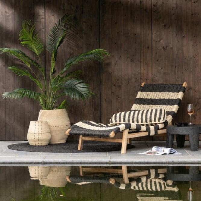 Mand Stippellijnen Zeegras Naturel/Zwart Set van 2 - Mand - J-Line - livinglovely.nl