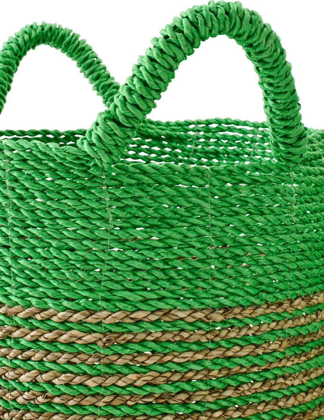 Striped Raffia Baskets Green/Natural Set of 3 J-Line