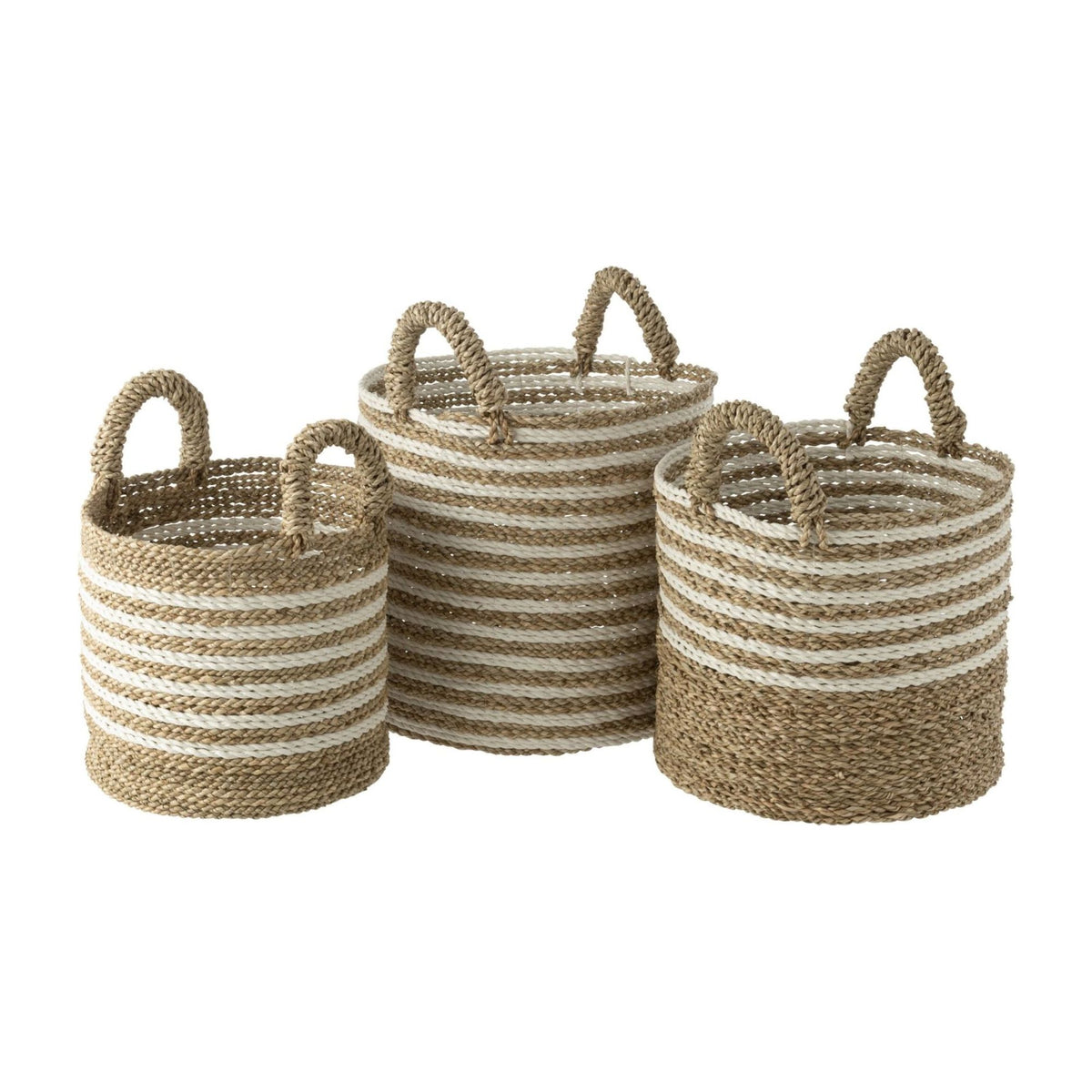 J-Line Set of 3 Striped White/Natural Raffia Baskets