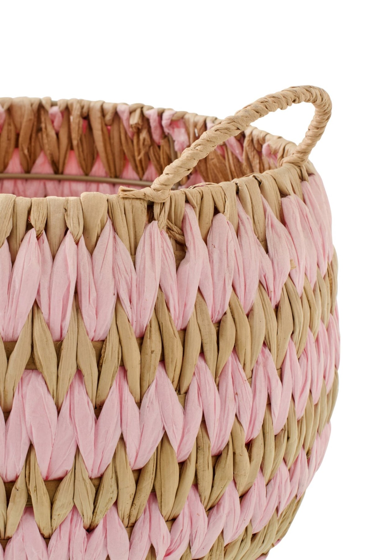 Baskets With Handles Striped Trim Natural/Light Pink Set of 3 J-Line