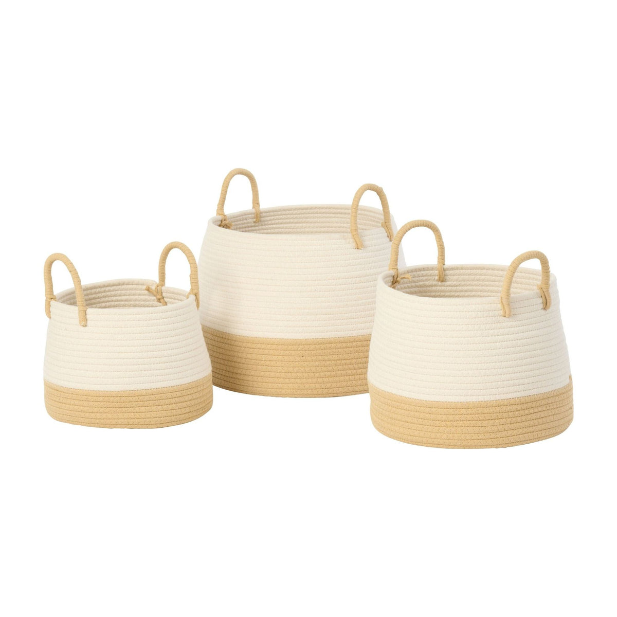 Round Polyester Baskets with Handles Natural/White Set of 3 J-Line