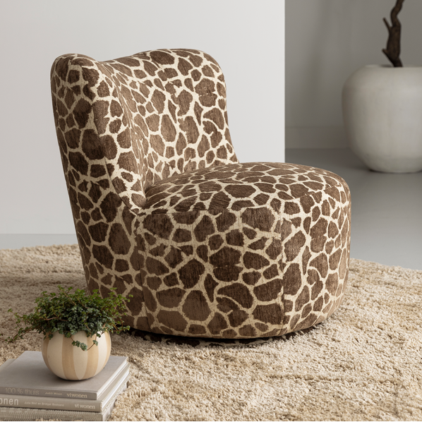 Armchair Dean Swivel Armchair Fabric Brown Pattern MUST Living