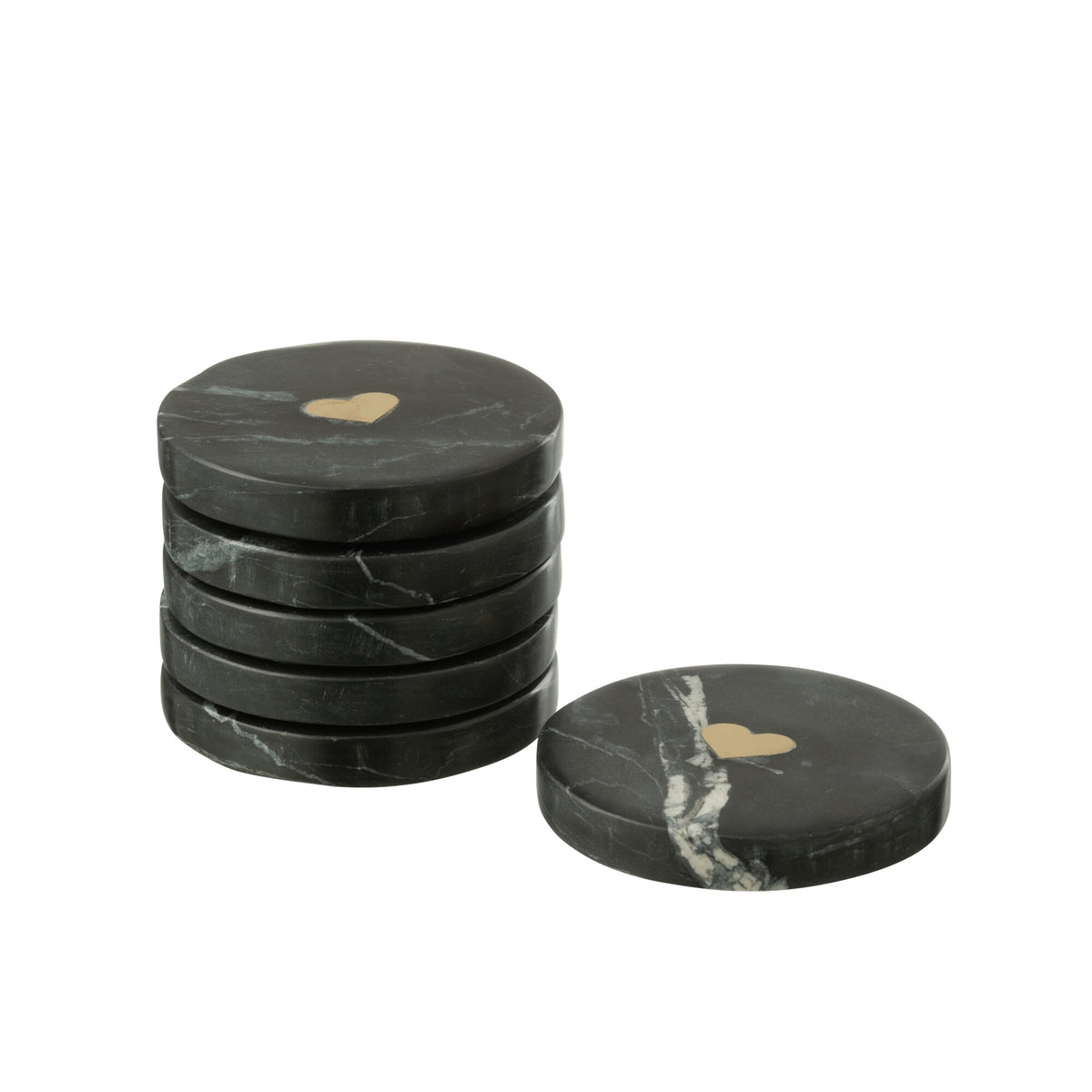 Heart Marble Coaster Black/Gold-Colored Set of 6