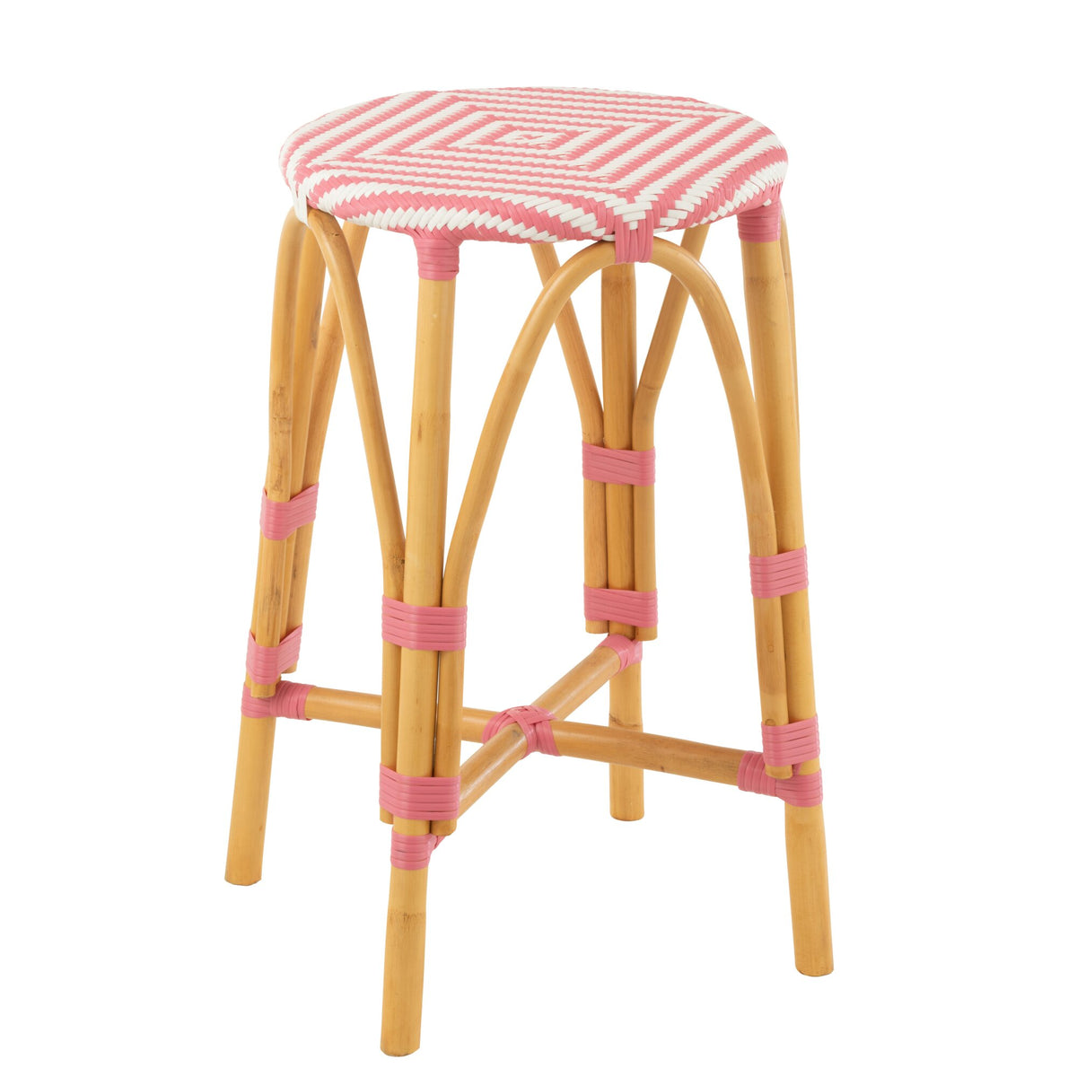 Outdoor Bar Stool Live Round Rattan Pink/White J-Line