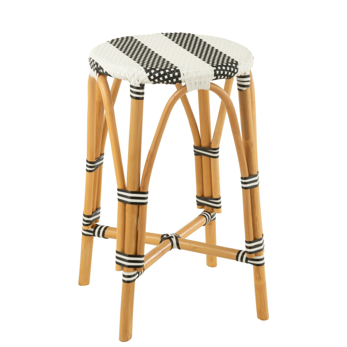 Outdoor Bar Stool Live Round Rattan Black/White J-Line
