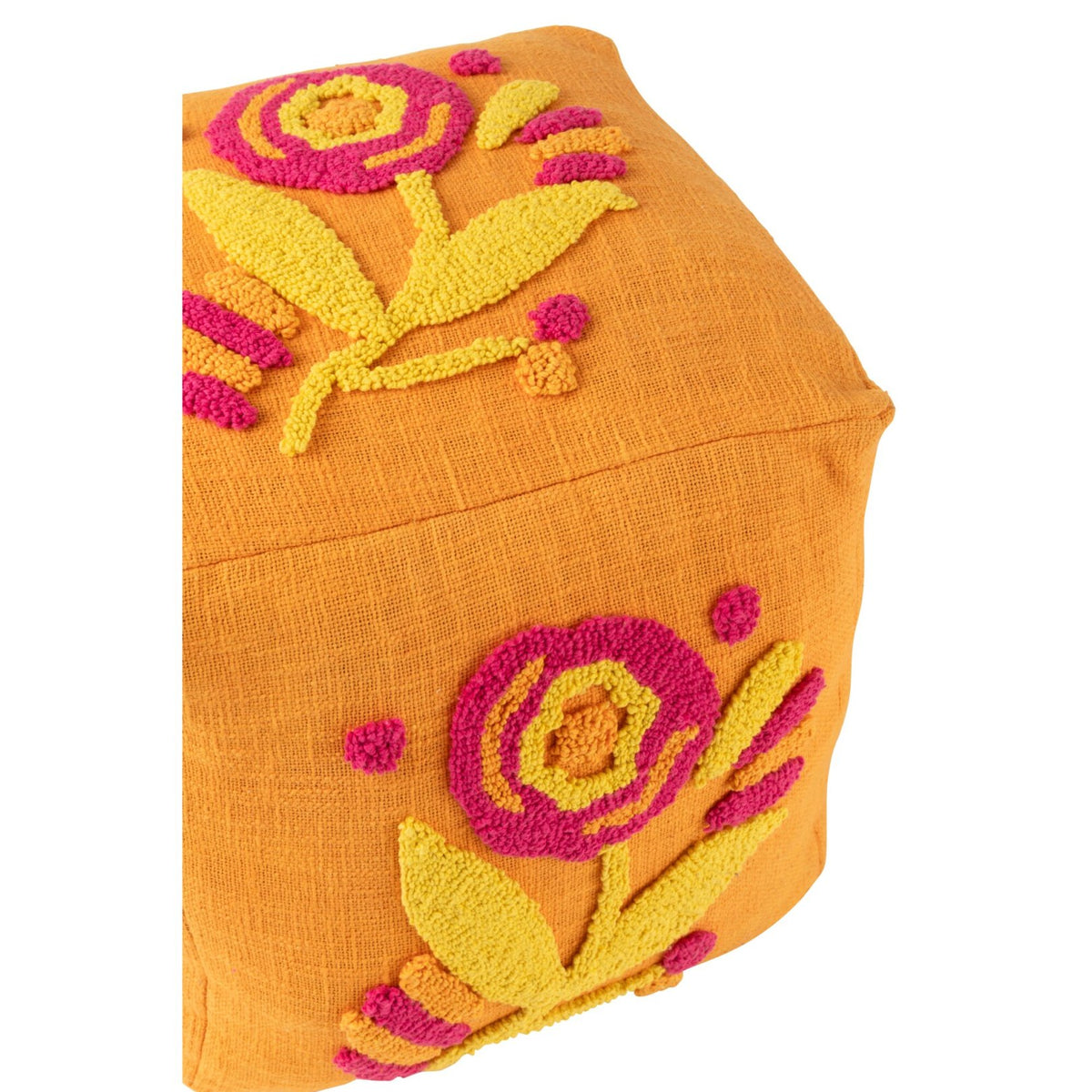 Square Flower Cotton Pouf Orange/Pink/Yellow J-Line