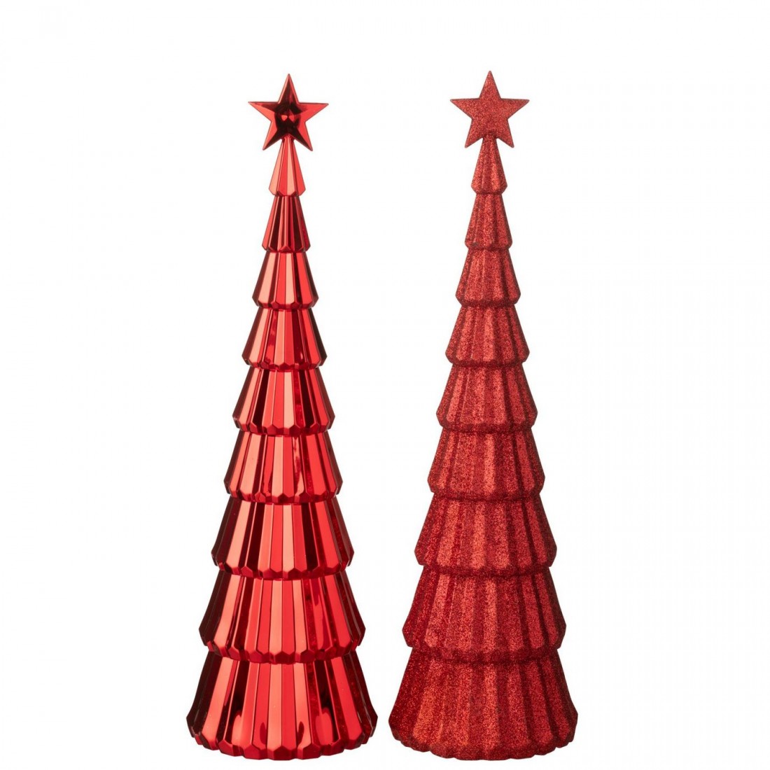 Tree + Star Plastic Christmas Red Set of 2 J-Line