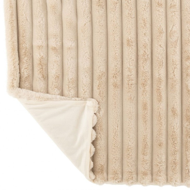 Large Beige Corduroy Polyester Throw 180cm x 130cm J-Line