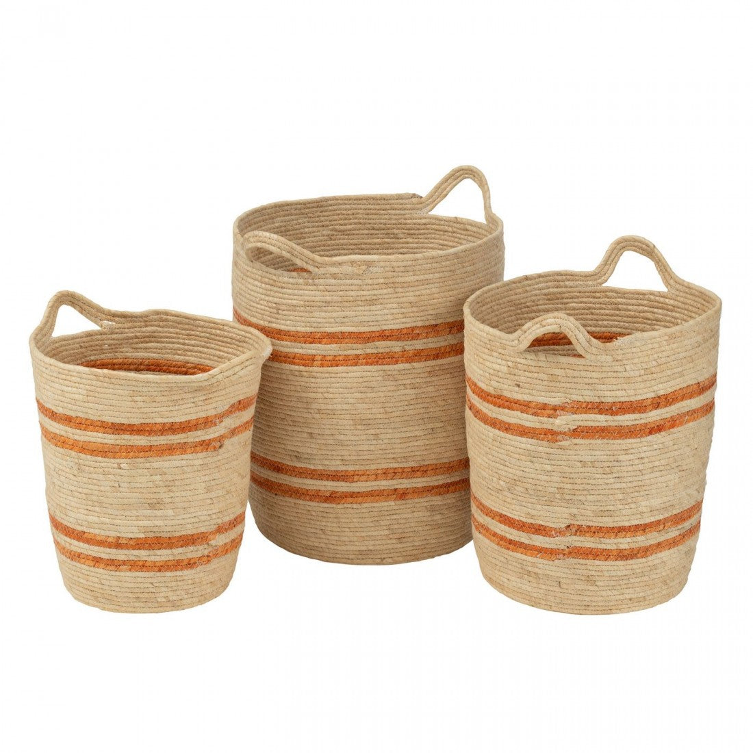 Set of 3 Striped Baskets + Handle Natural/Orange Maize J-Line