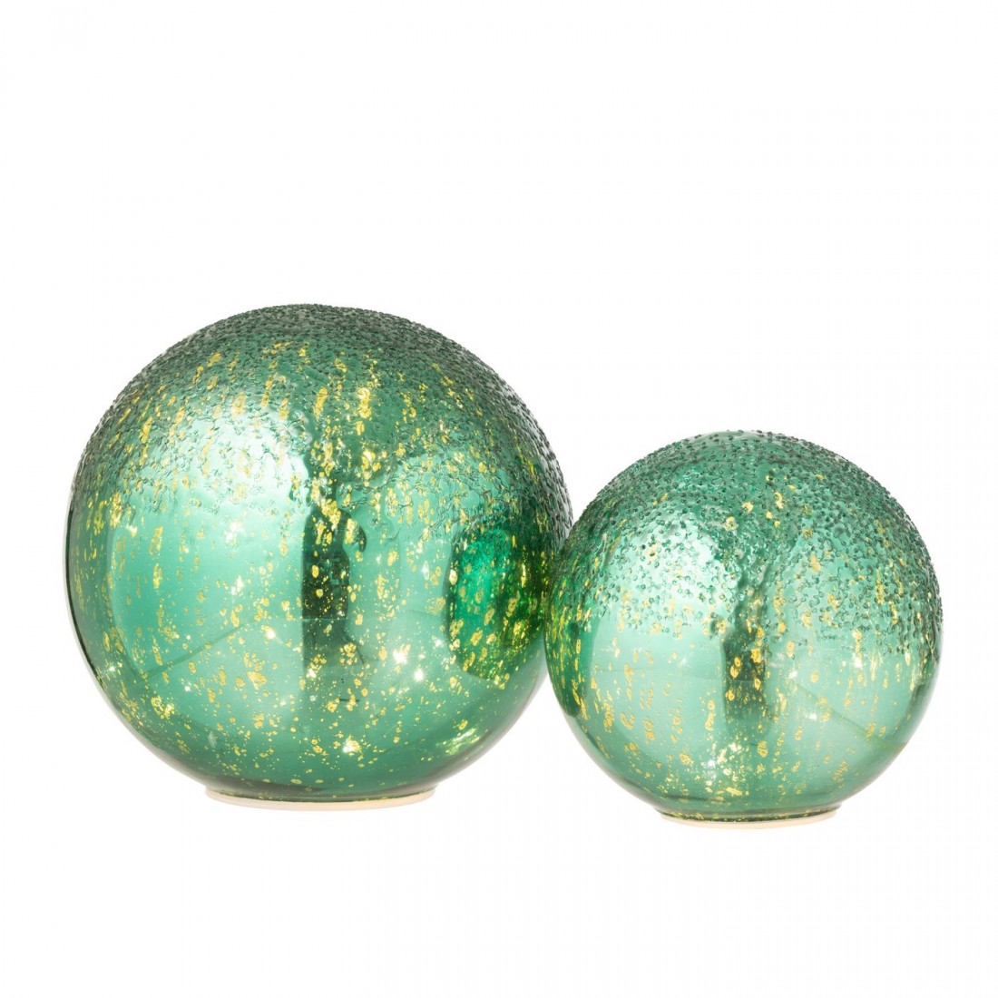 J-Line Set of 2 Green Crackle Glass LED Balls