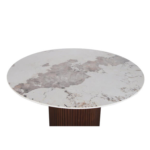 Urban Chique Round Table Ceramic Marble / Walnut Veneer Pole to Pole