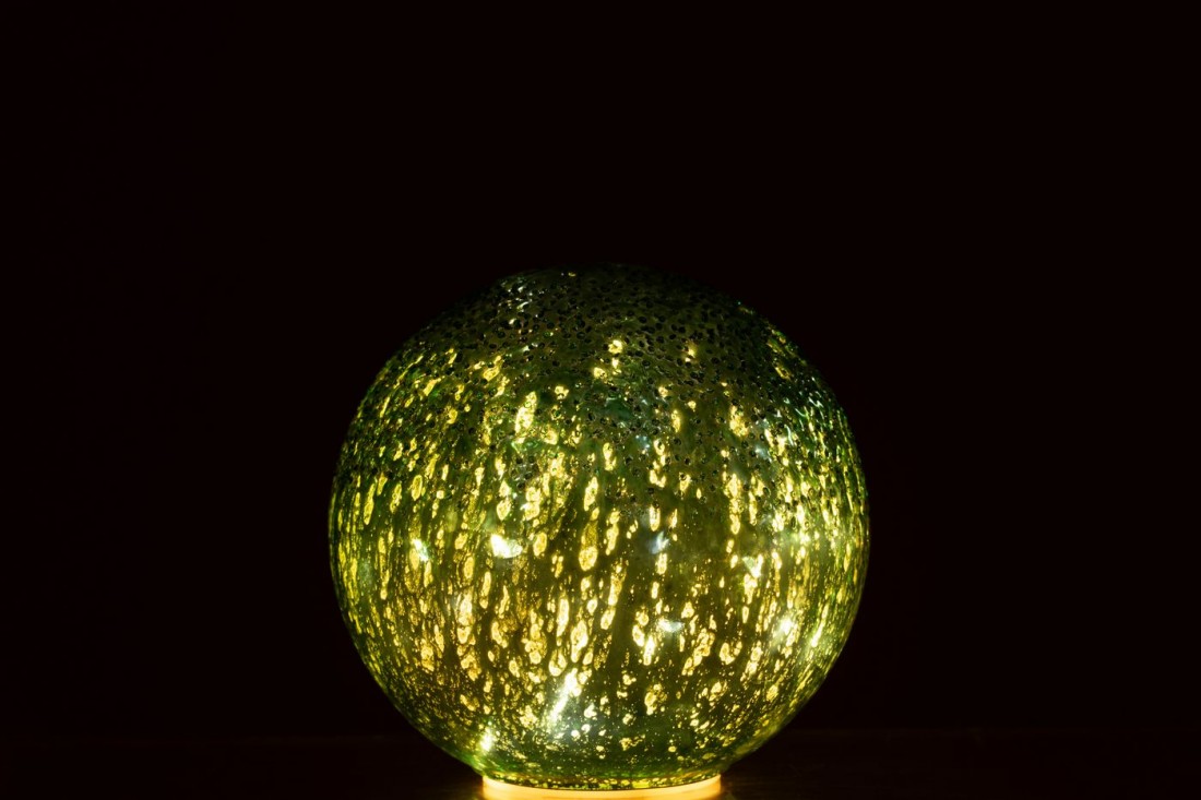 J-Line Set of 2 Green Crackle Glass LED Balls