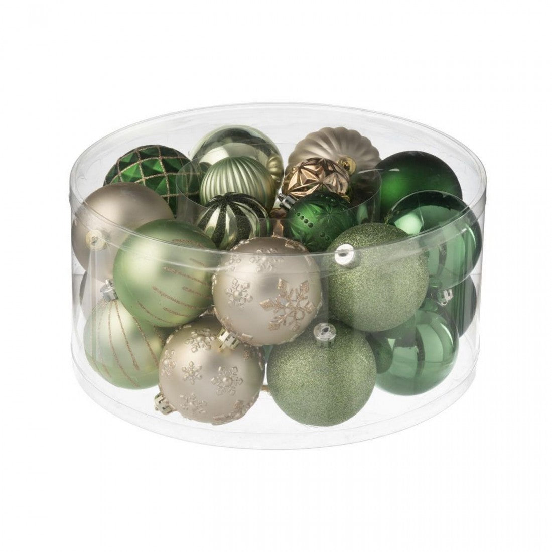 Box Of 30 Plastic Christmas Baubles Mint Green/Ecru J-Line