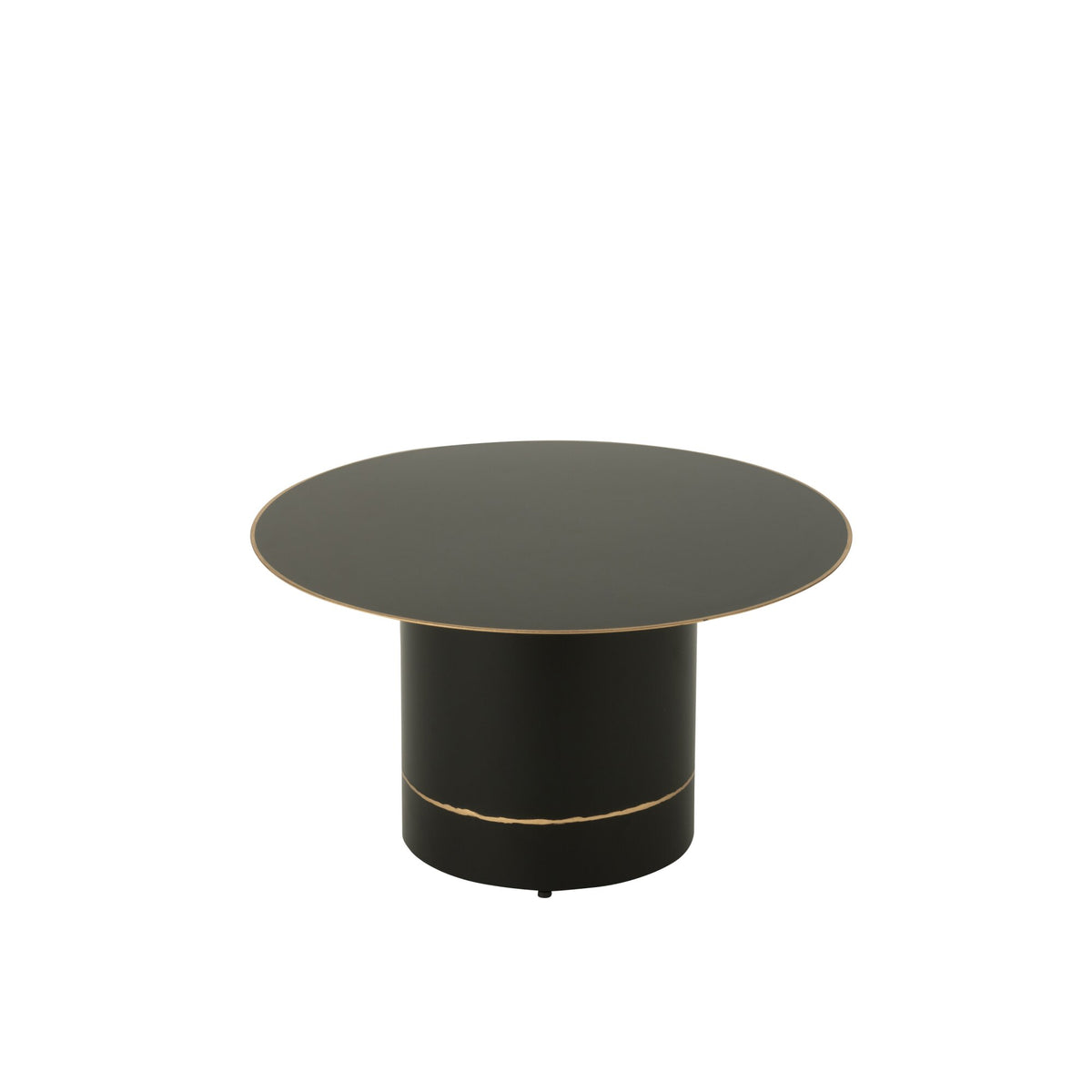 Coffee Table Cylindrical Base With Golden Border Round Iron Black/Gold-Colored Small J-Line