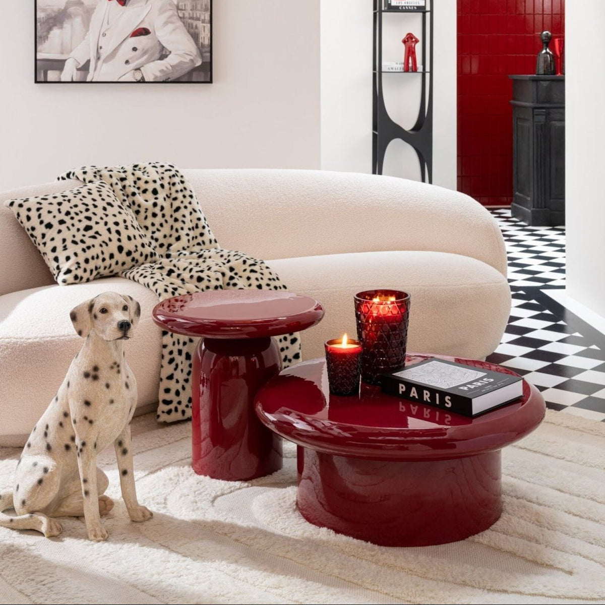 Coffee Table Round Lacquered Metal Red Ø76cm J-Line