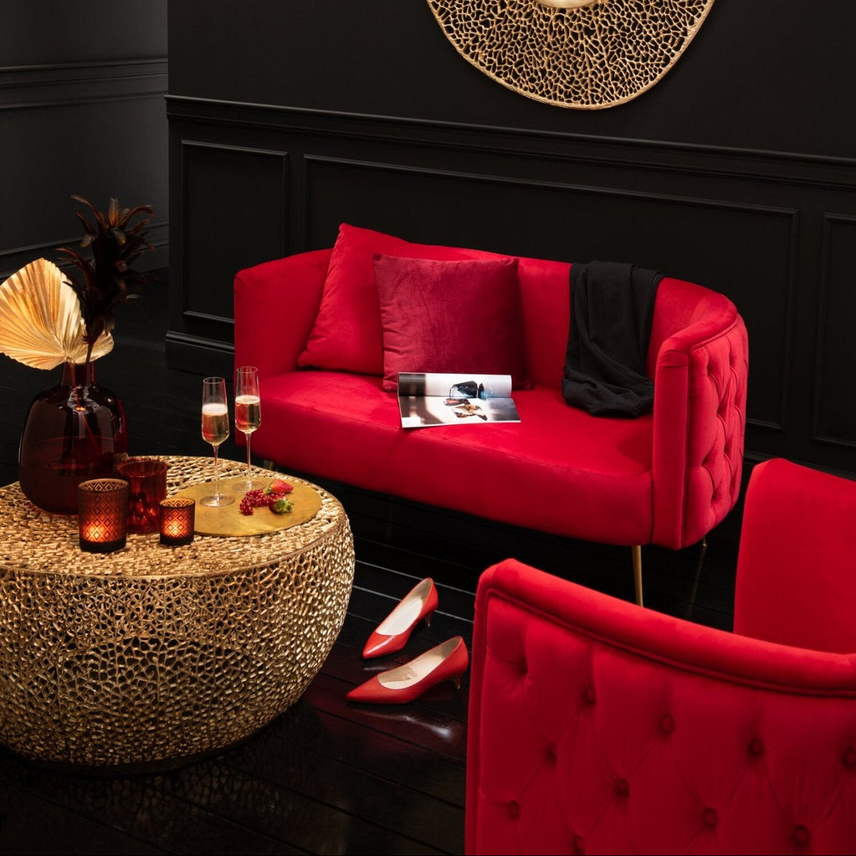 Coffee Table Round Coral Pattern Aluminum Gold J-Line