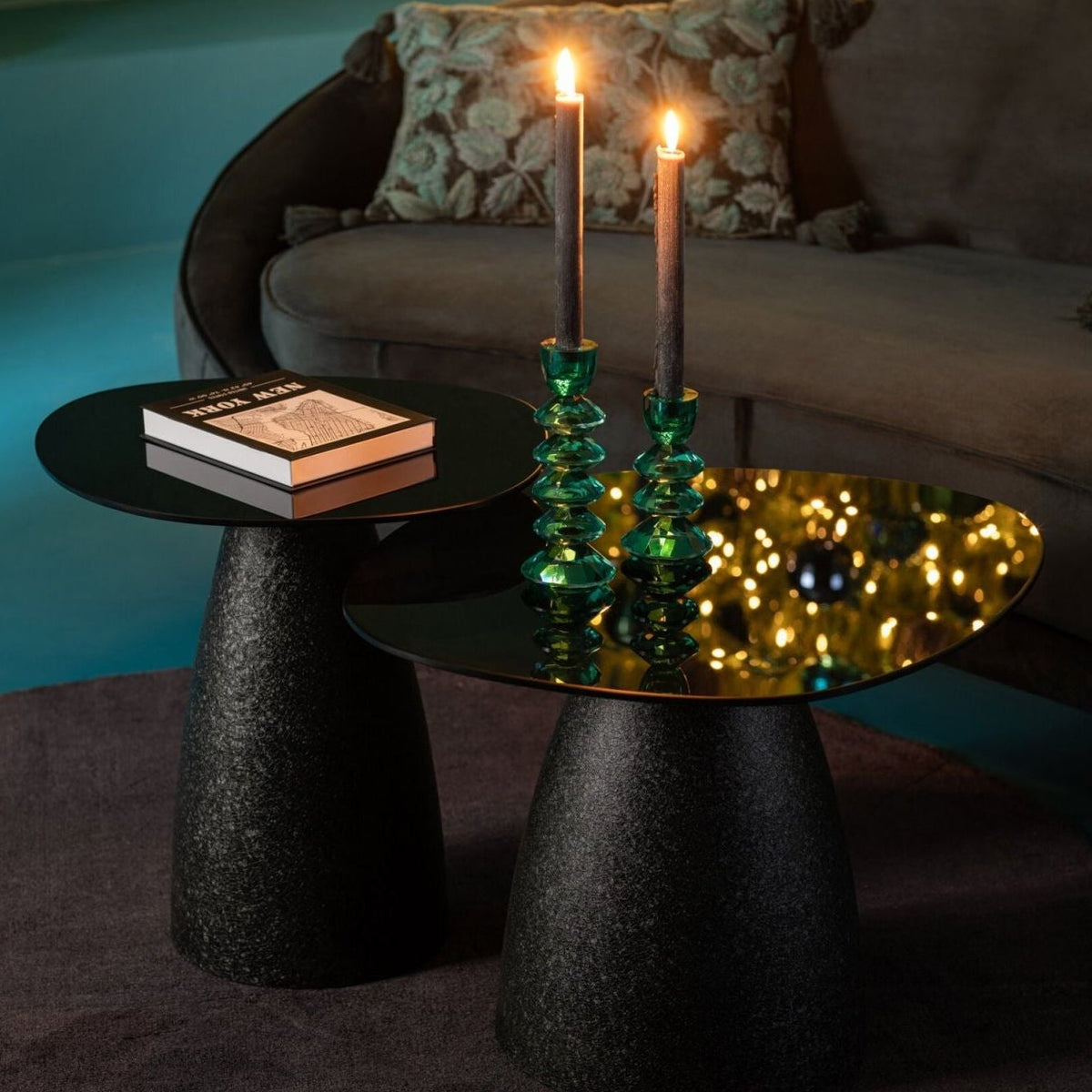 Coffee Tables Glass/Metal Black Set of 2 J-Line