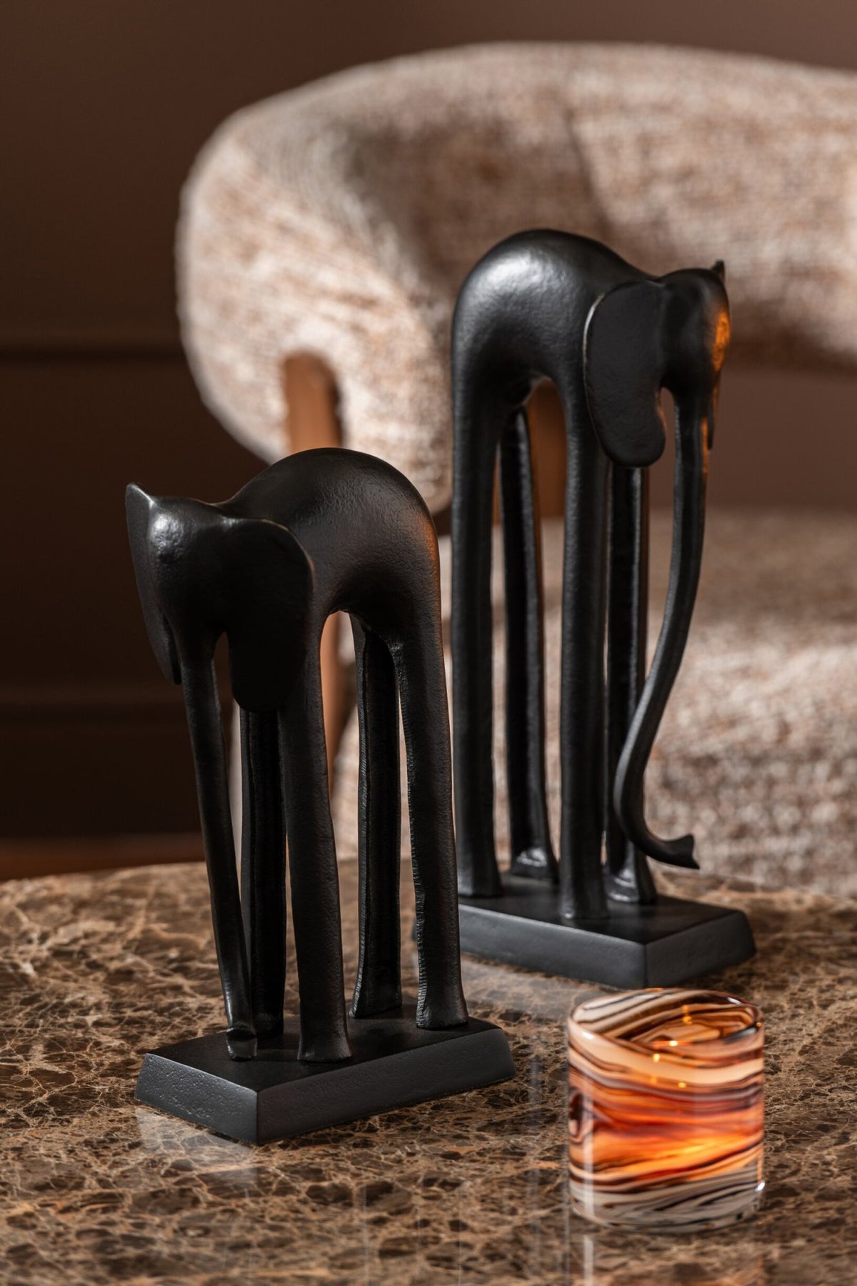 Set of 2 Elephant Statues Aluminum Black J-Line
