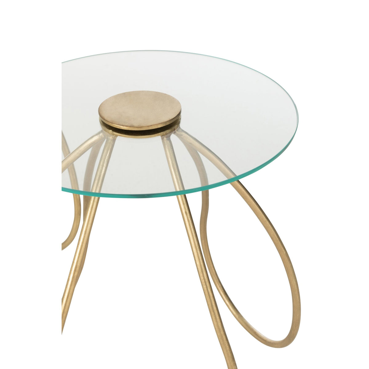 Set of 2 Side Tables Round Metal/Glass Gold J-Line