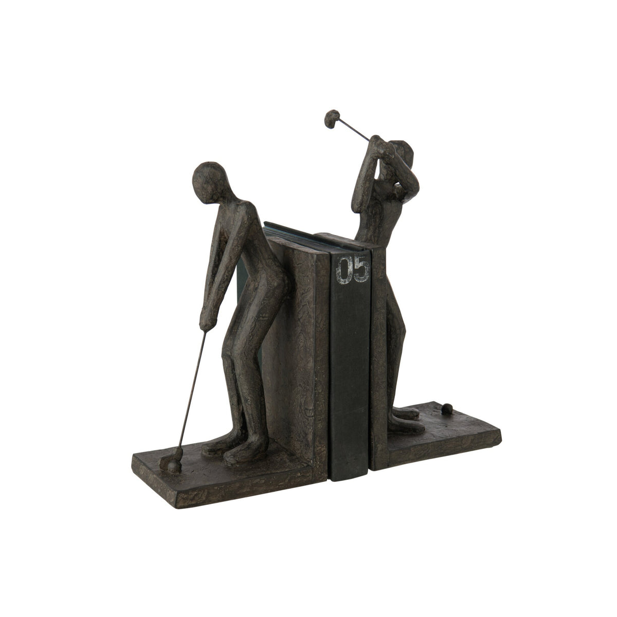 Set of 2 Bookends Golfer Resin Black J-Line