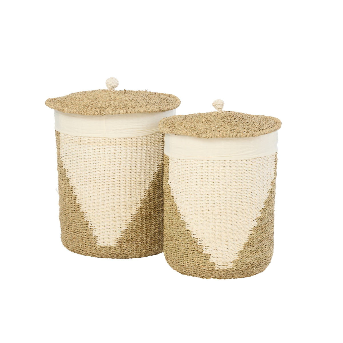 Set of 2 Baskets + Lids Paper White/Natural J-Line