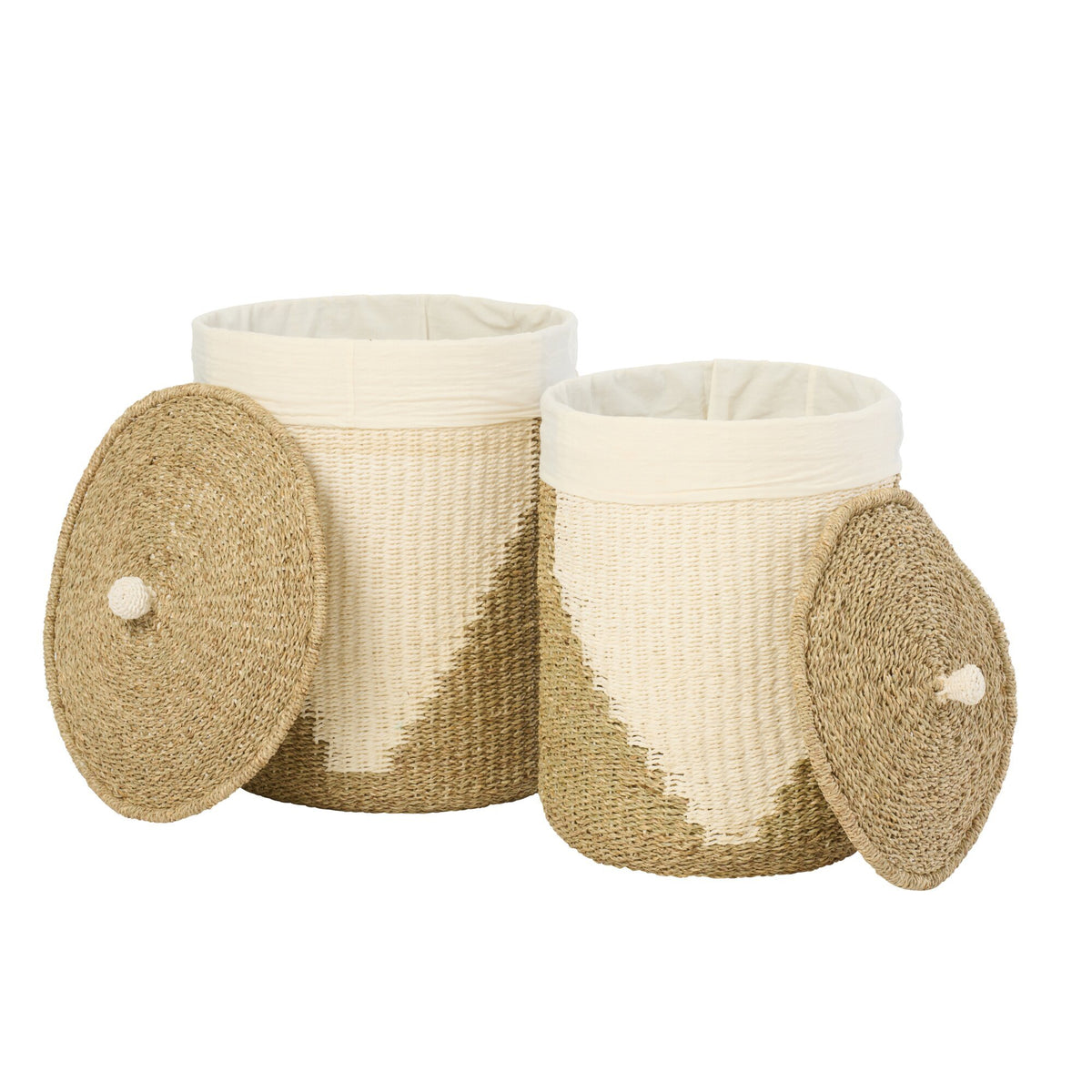 Set of 2 Baskets + Lids Paper White/Natural J-Line