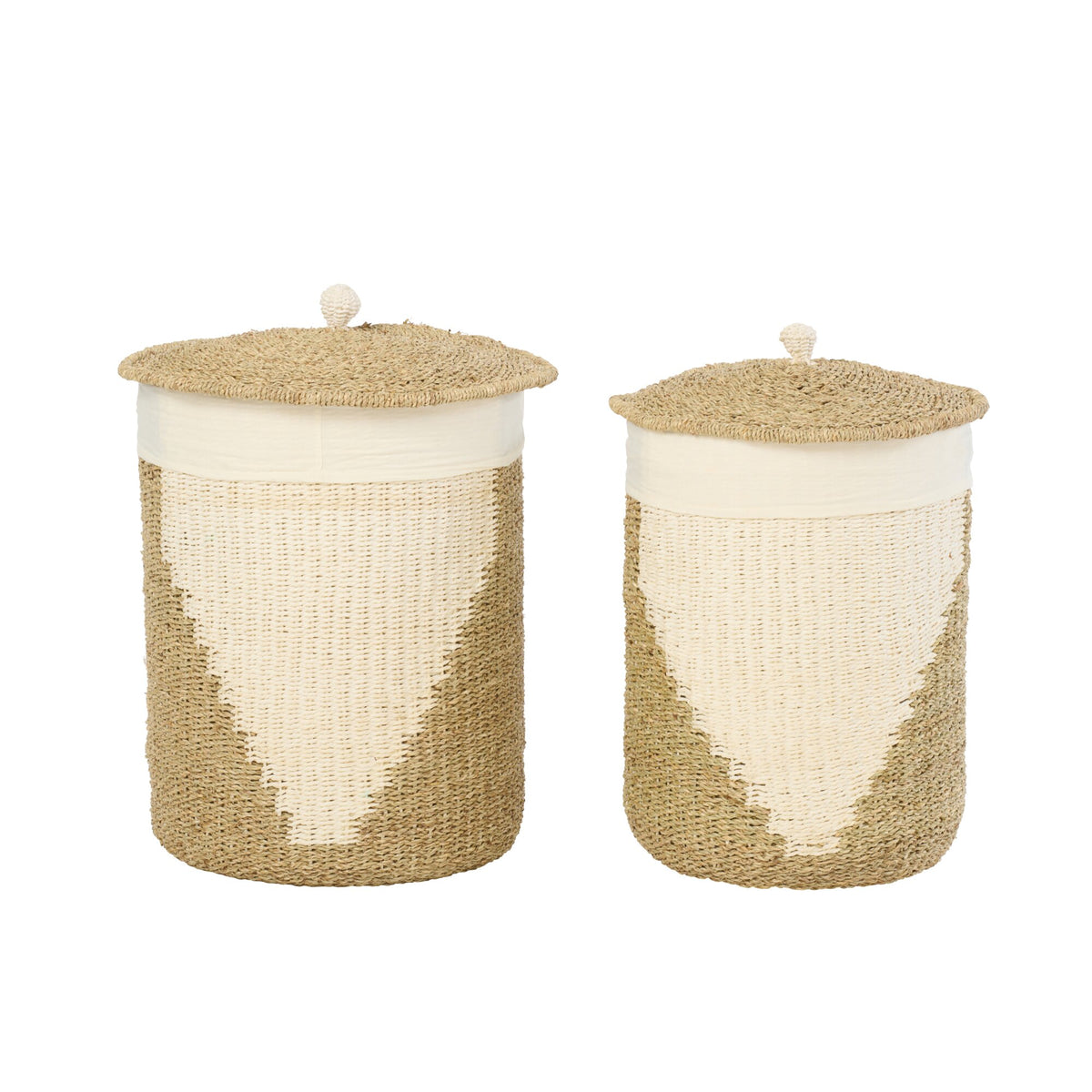 Set of 2 Baskets + Lids Paper White/Natural J-Line