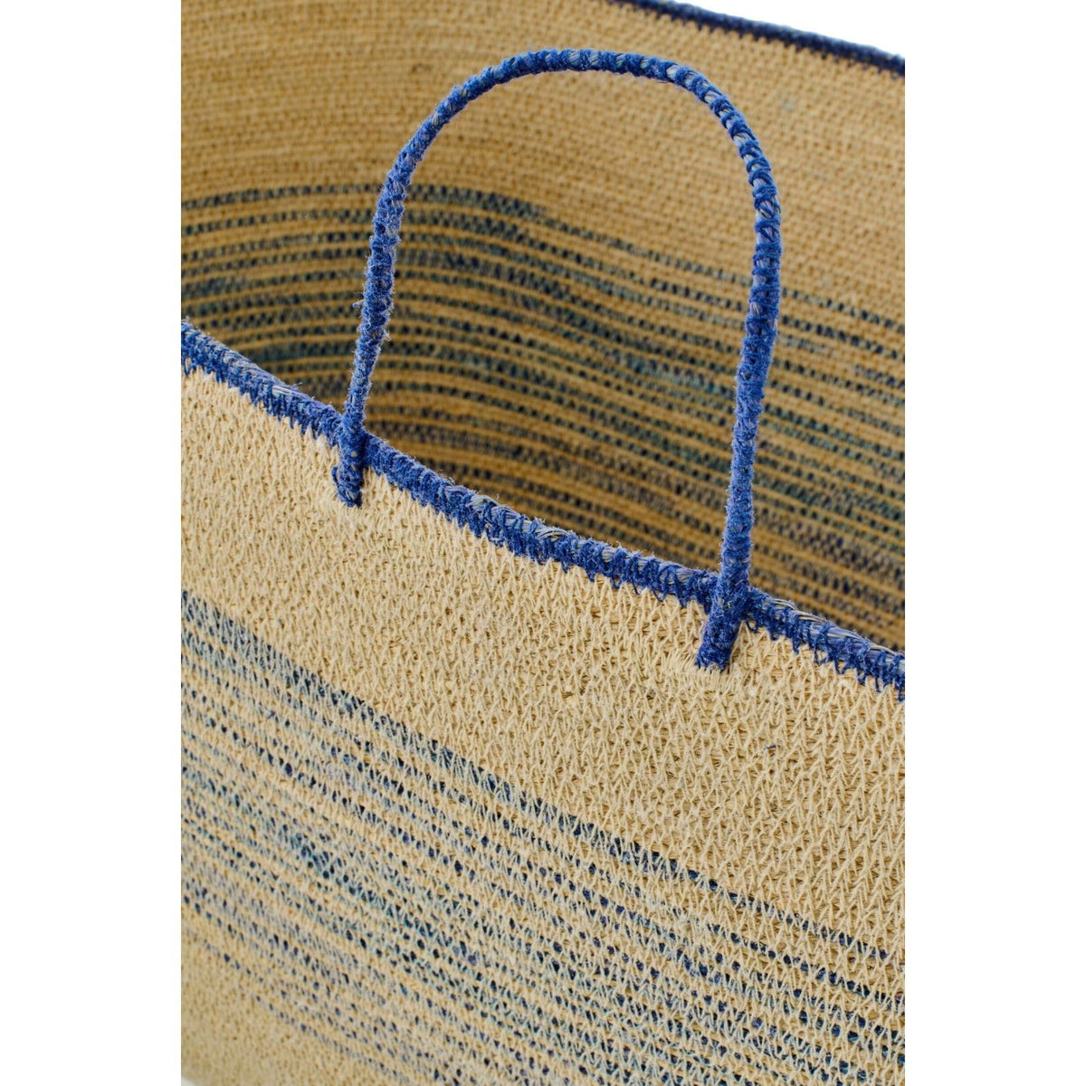 Set Of 2 Baskets With Handles Striped Natural/Blue Seagrass J-Line